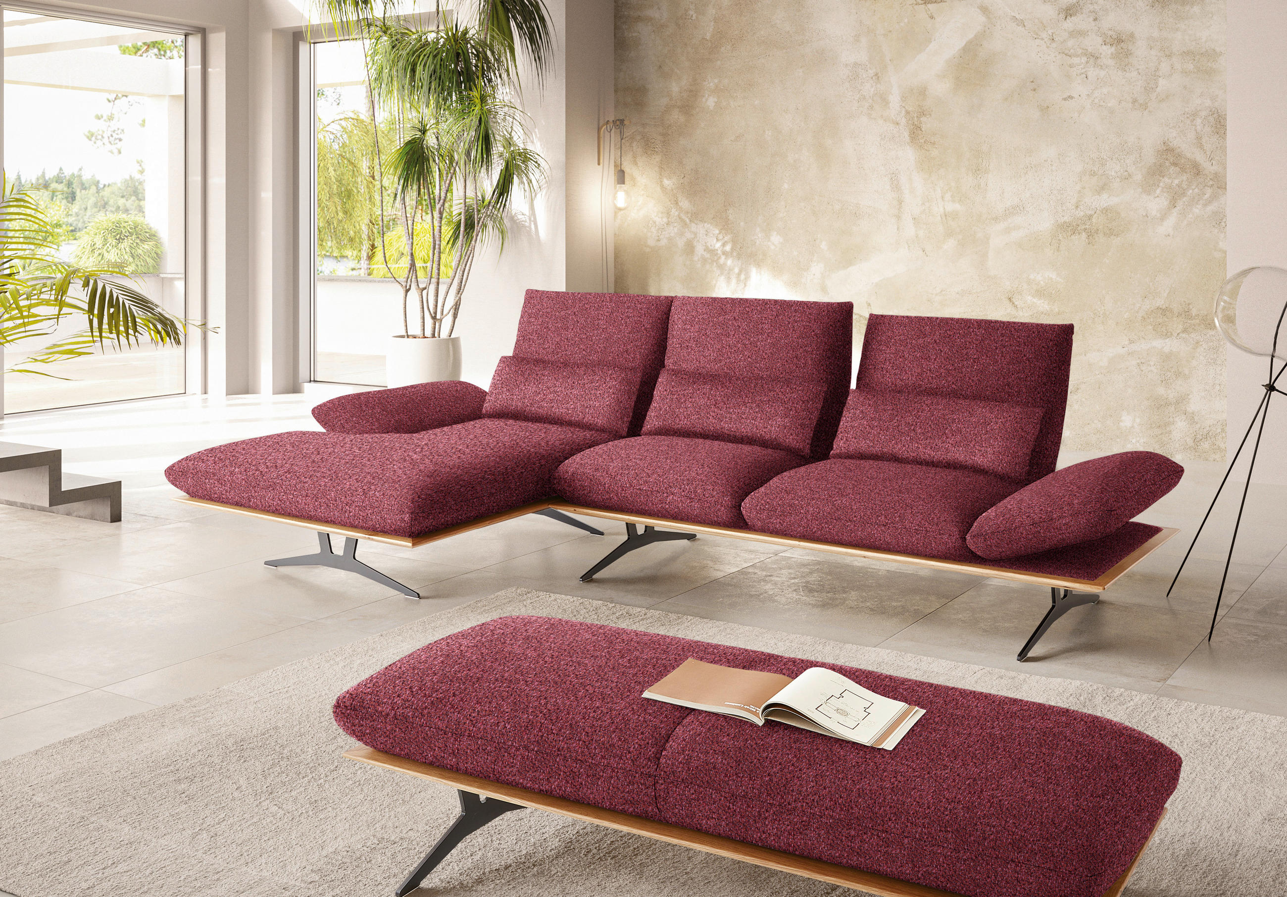 ECKSOFA in Flachgewebe Rot  - Rot/Schwarz, Design, Holz/Textil (159/314cm) - Dieter Knoll
