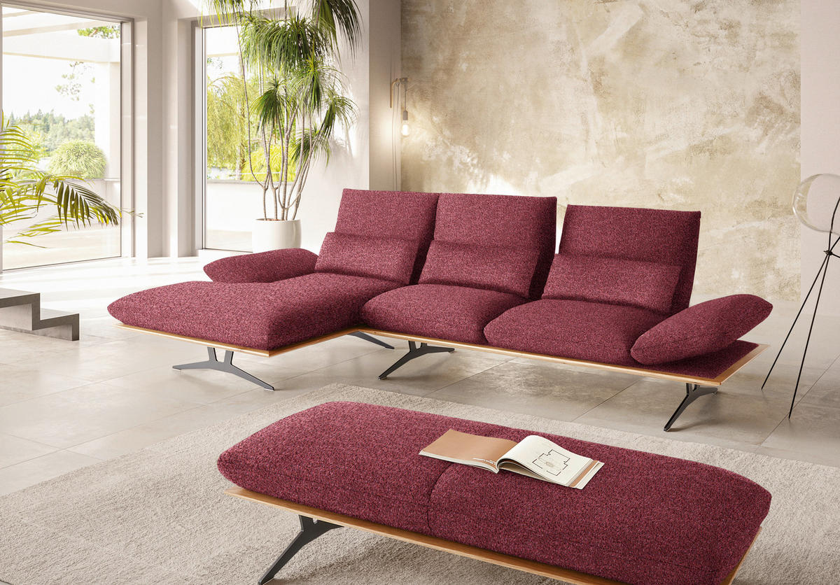 ECKSOFA in Flachgewebe Rot  - Rot/Schwarz, Design, Holz/Textil (159/314cm) - Dieter Knoll