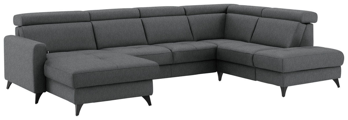 WOHNLANDSCHAFT Beldomo System in Flachgewebe Dunkelgrau  - Dunkelgrau/Schwarz, KONVENTIONELL, Textil/Metall (174/333/215cm) - Beldomo System
