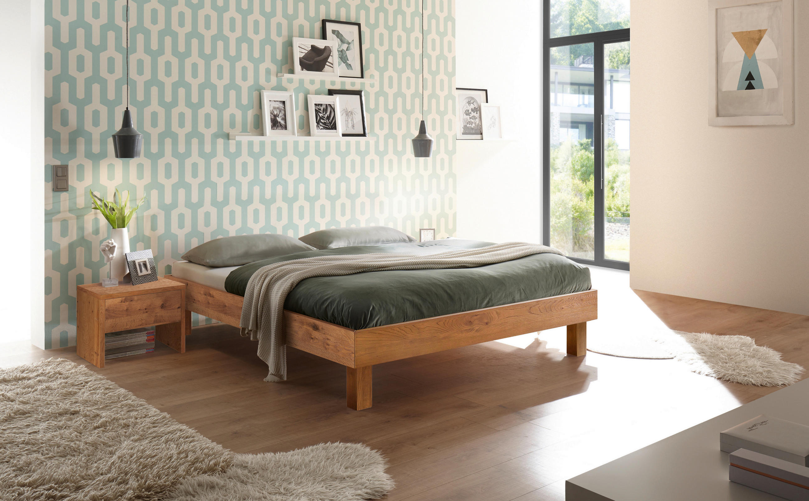 BETT 90/200 cm  in Wildeiche   - Wildeiche/Eichefarben, Natur, Holz (90/200cm) - Hasena