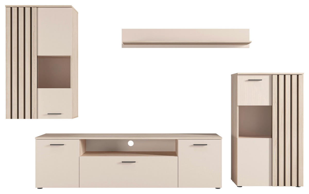 REGAL ZA DNEVNI BORAVAK boje hrasta, kašmir   - kašmir/boje hrasta, Moderno, staklo/drvni materijal (290/190/40cm) - Hom`in