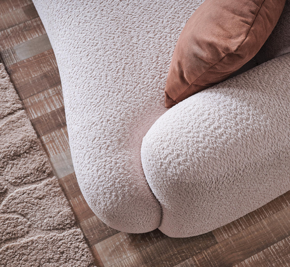 3-SITZER-SOFA in Bouclé Creme  - Creme/Schwarz, Design, Kunststoff/Textil (237/77/104cm) - Livetastic