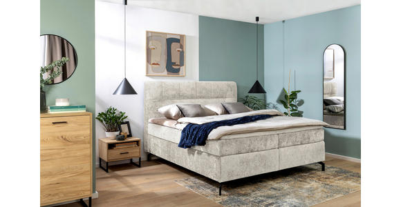 BOXSPRINGBETT 160/200 cm,  in Beige, Topper, H2 + H2 = mittel  - Beige/Schwarz, Design, Textil/Metall (160/200cm) - Esposa