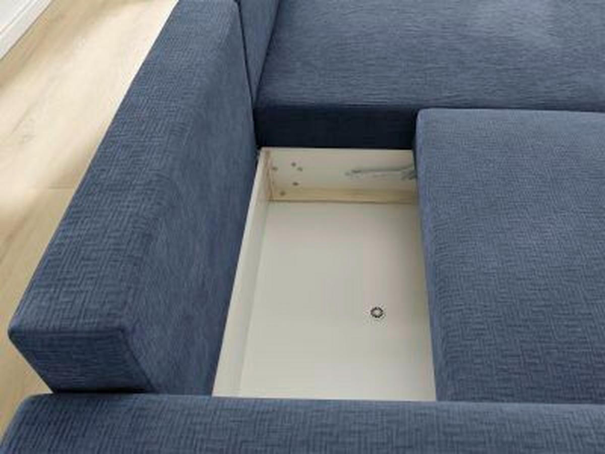 ECKSOFA Ottomane rechts  ATILLA Dunkelblau Struktur  - Schwarz/Dunkelblau, MODERN, Kunststoff/Textil (244/149cm)