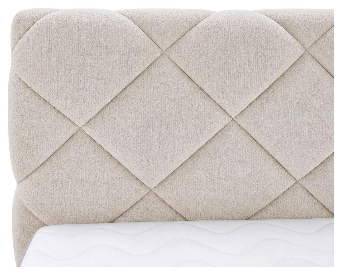 BOXBETT 180/200 cm,  in Beige, gepolstertes Kopfteil, Bettkasten, Topper, Matratzen, H3 + H3 = fest  - Beige/Schwarz, Design, Kunststoff/Textil (180/200cm) - Chameo