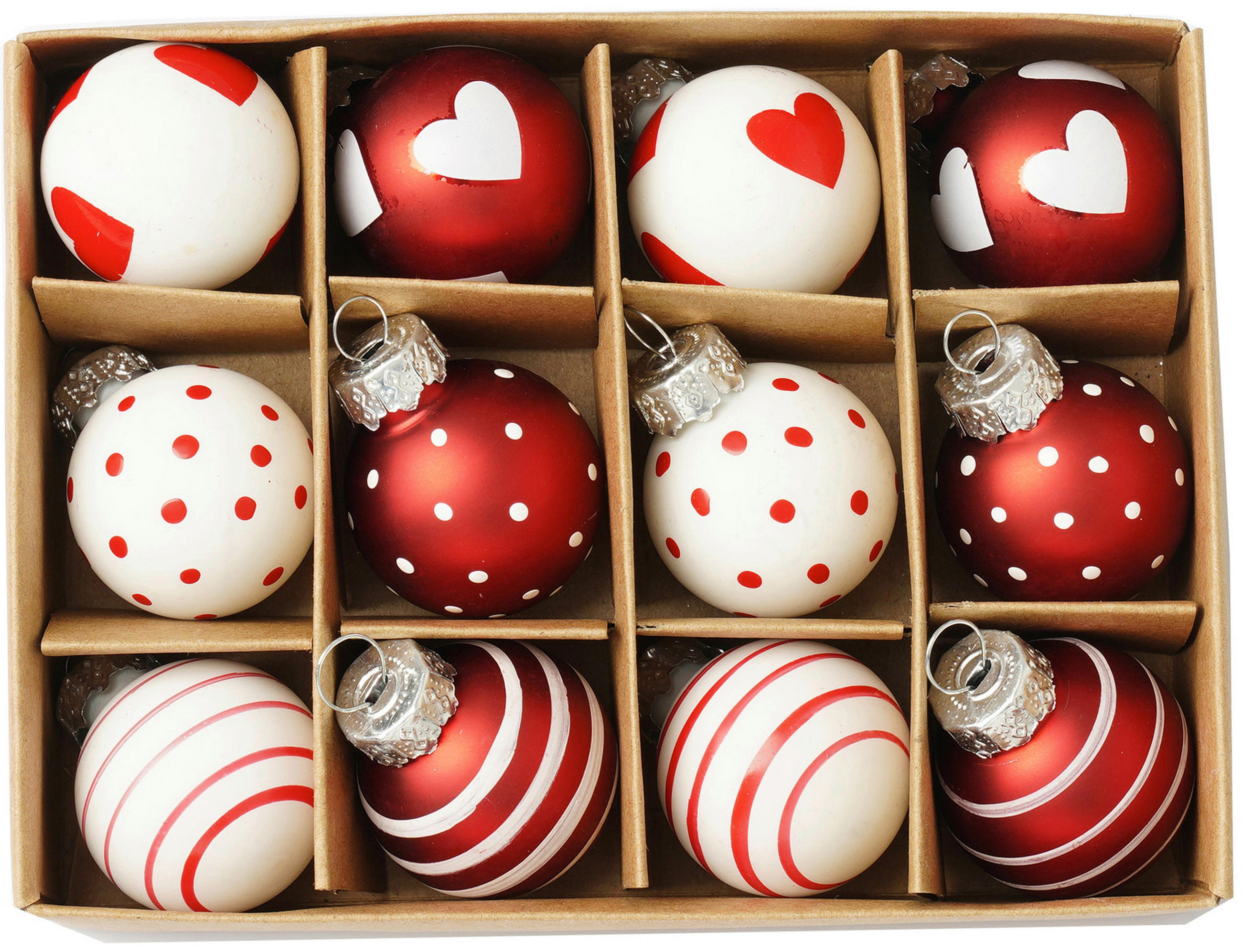 CHRISTBAUMKUGEL-SET 3 cm 12-teilig  - Rot/Weiß, LIFESTYLE, Glas/Metall (3cm) - X-Mas