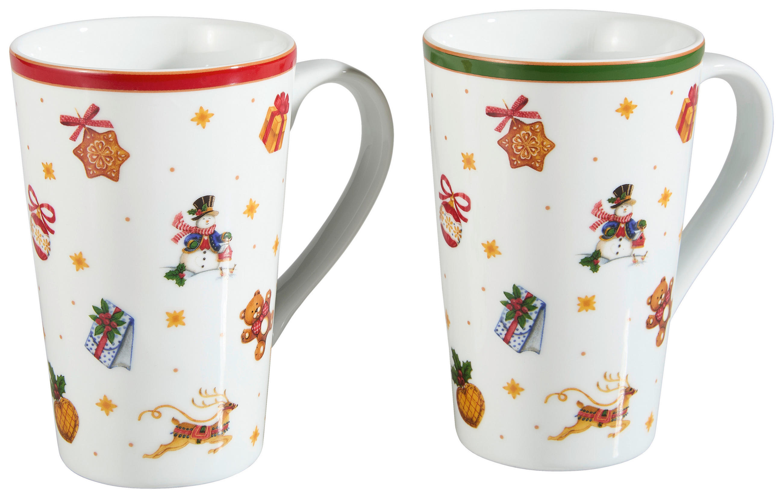 KAFFEEBECHER  540 ml   - Rot/Grün, KONVENTIONELL, Keramik (9,3/14,3cm) - X-Mas