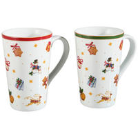KAFFEEBECHER  540 ml   - Rot/Grün, KONVENTIONELL, Keramik (9,3/14,3cm) - X-Mas
