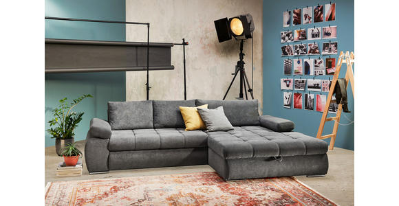 ECKSOFA in Flachgewebe Grau  294/173 cm  - Chromfarben/Weiß, Design, Kunststoff/Textil (294/173cm) - Carryhome