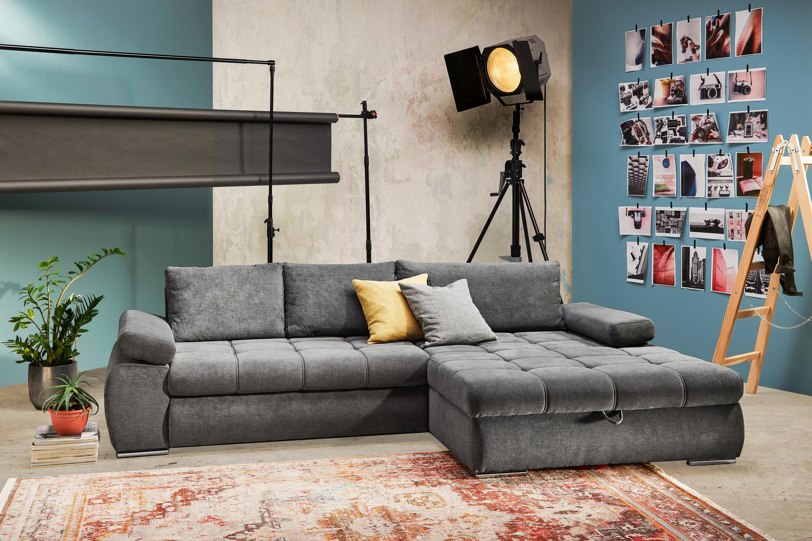 Thumbnail - Carryhome Ecksofa, Grau, Textil, 4-Sitzer, Füllung: Schaumstoff, Ottomane rechts, L-Form, 294x173 cm, Stoffauswahl, seit...
