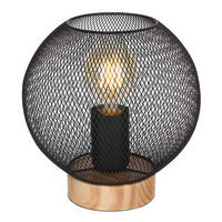STOLNÍ LAMPA, E27, 20/20 cm  - černá/hnědá, Basics, kov/dřevo (20/20cm) - Globo