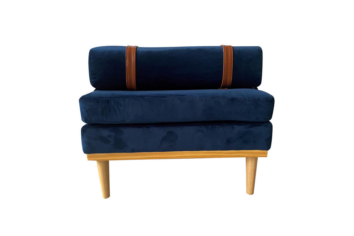 CHAISELONGUE Samt Blau  - Blau/Naturfarben, MODERN, Holz/Textil (180/42/75cm) - Livetastic
