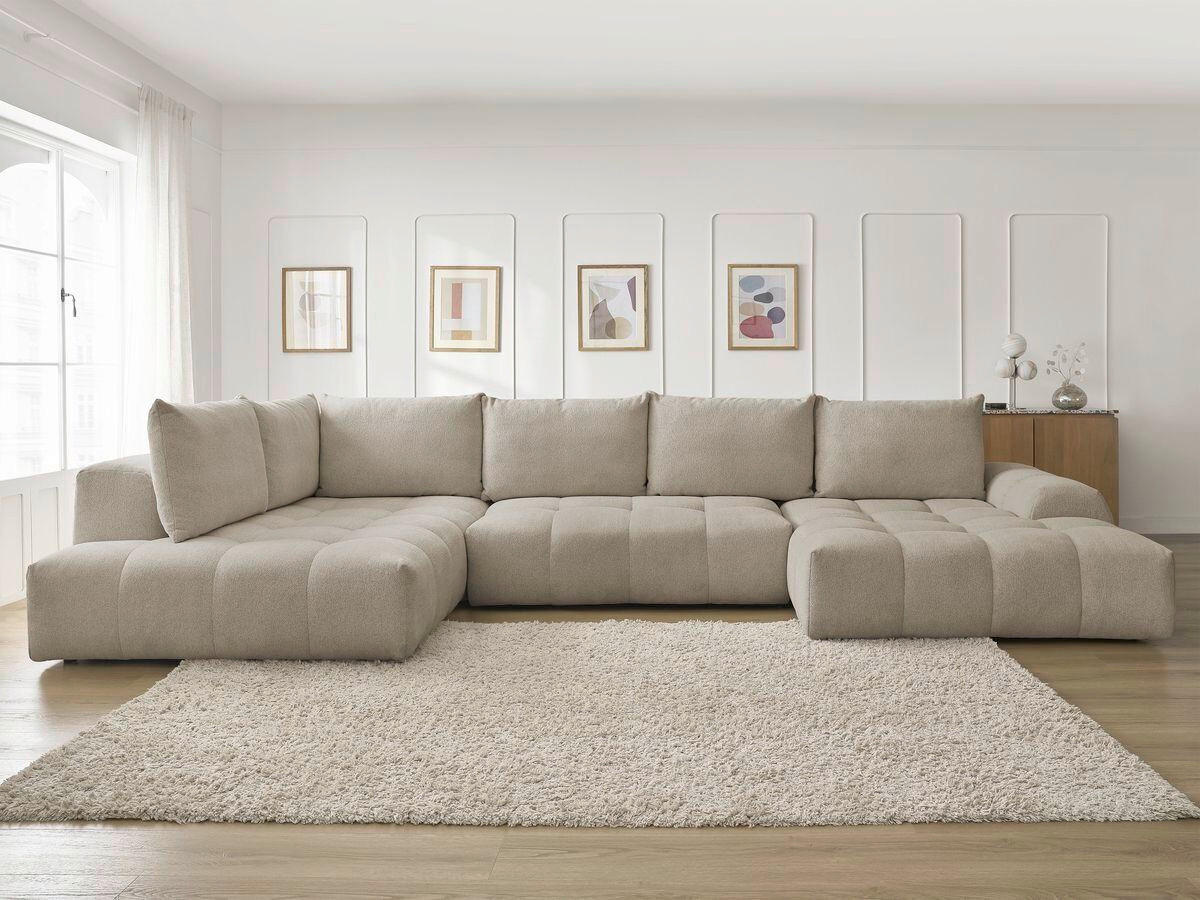 ECKSCHLAFSOFA EVEREST  mit Rücken echt, Armteil links, Armteil rechts Flachgewebe Taupe  - Taupe/Schwarz, MODERN, Kunststoff/Textil (212/423/198cm)
