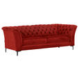 CHESTERFIELD-SOFA in Flachgewebe Rot  - Rot/Schwarz, LIFESTYLE, Textil/Metall (220/80/100cm) - Landscape