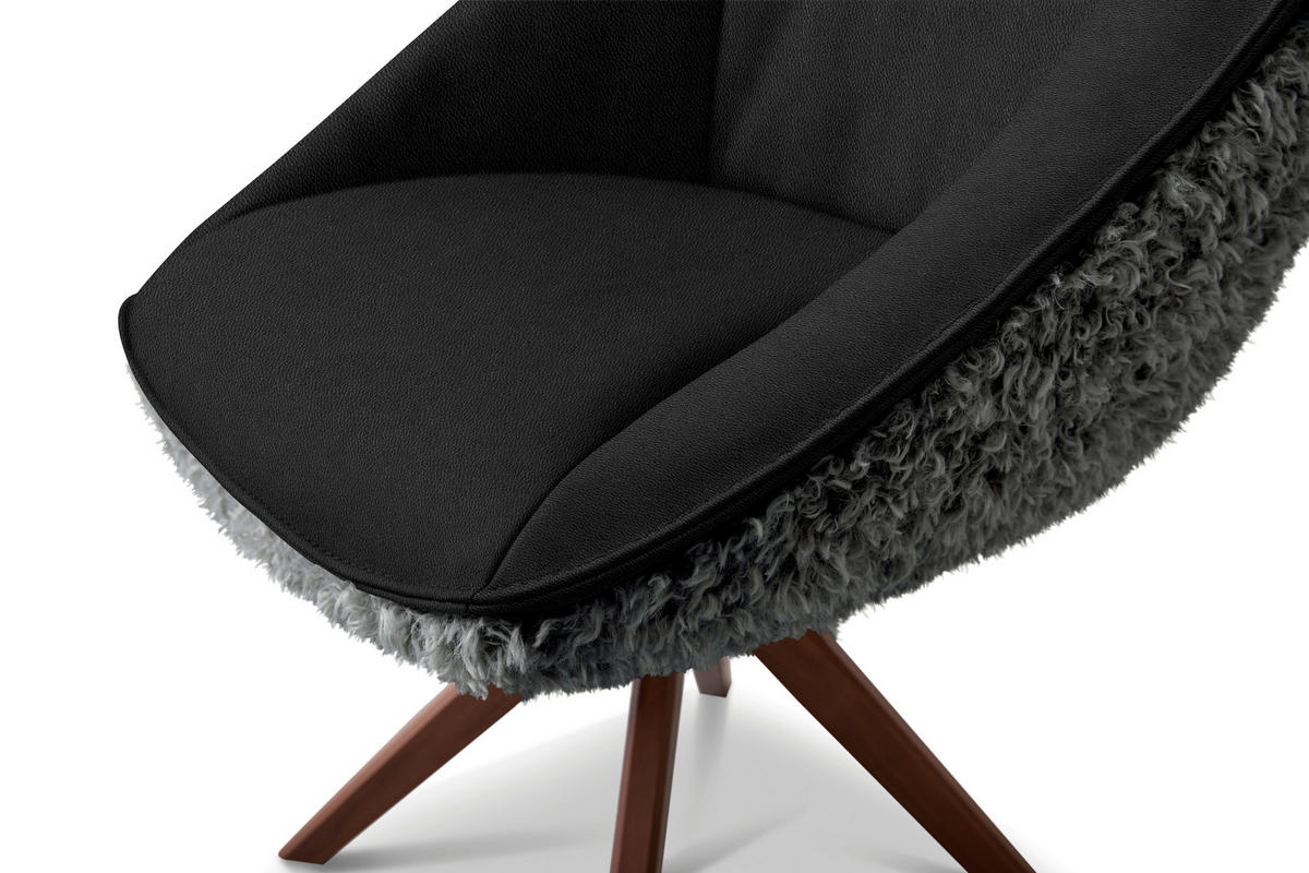 ARMLEHNSTUHL  Beinauswahl, Lederauswahl, Stoffauswahl, inklusive Armlehnen, automatische Rückholfunktion, gepolsterte Armlehnen, Sitzfläche 320° drehbar Hochflor Echtleder  - Anthrazit/Nussbaumfarben, Design, Leder/Holz (61/89/70cm) - Koinor