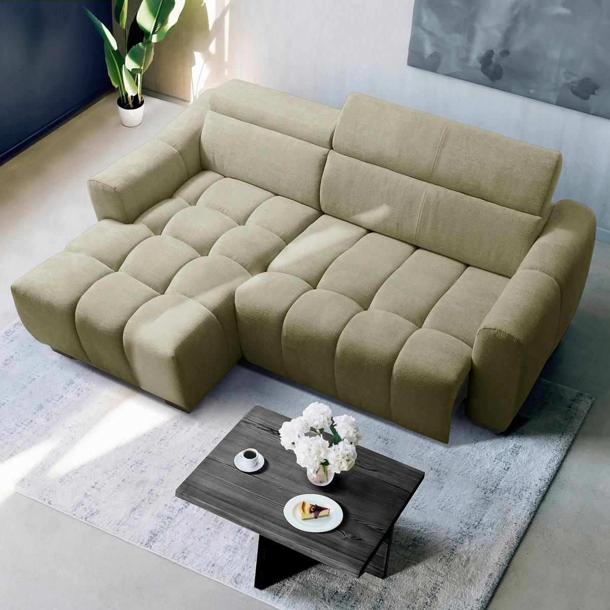 ECKSOFA  Webstoff Grün  - Schwarz/Grün, Design, Kunststoff/Textil (177/274cm) - Livetastic