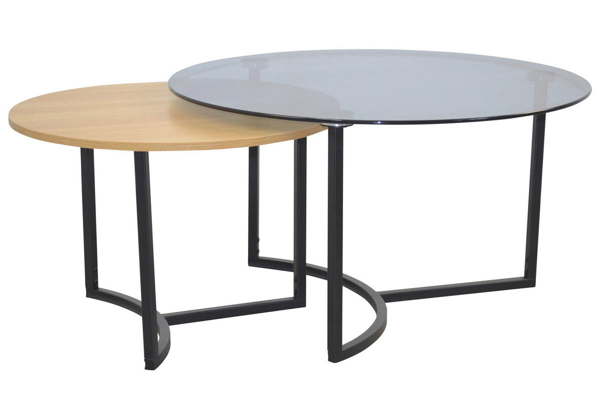 COUCHTISCHSET rund Schwarz, Buchefarben  - Buchefarben/Schwarz, Design, Glas/Holzwerkstoff (80/80/45cm) - MID.YOU