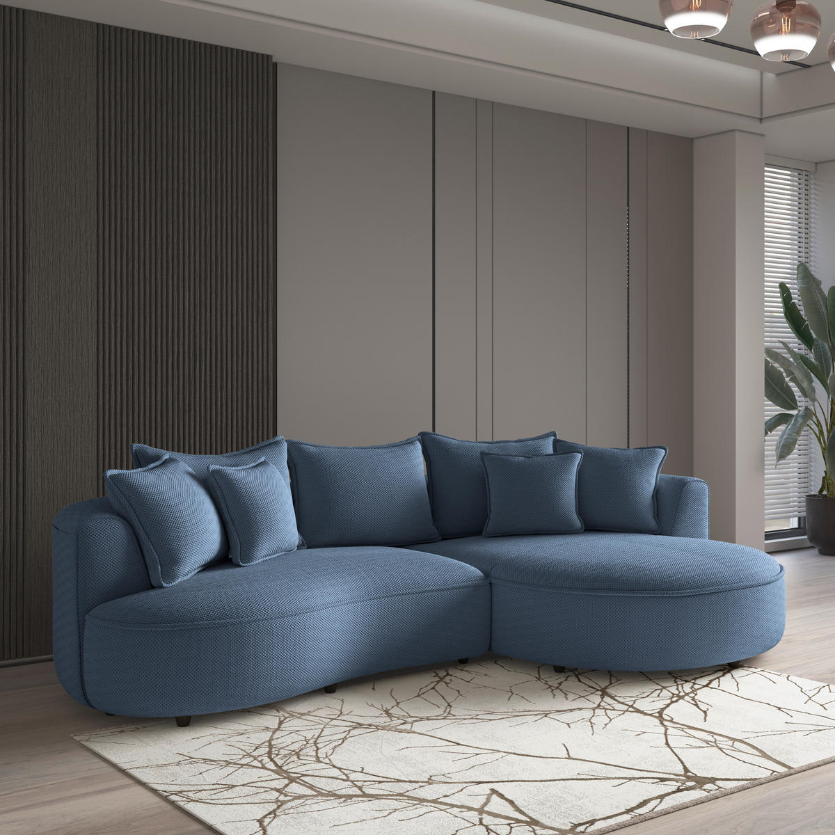 ECKSOFA in Velours, Struktur Dunkelblau  - Schwarz/Dunkelblau, Modern, Kunststoff/Textil (287/168cm) - Livetastic