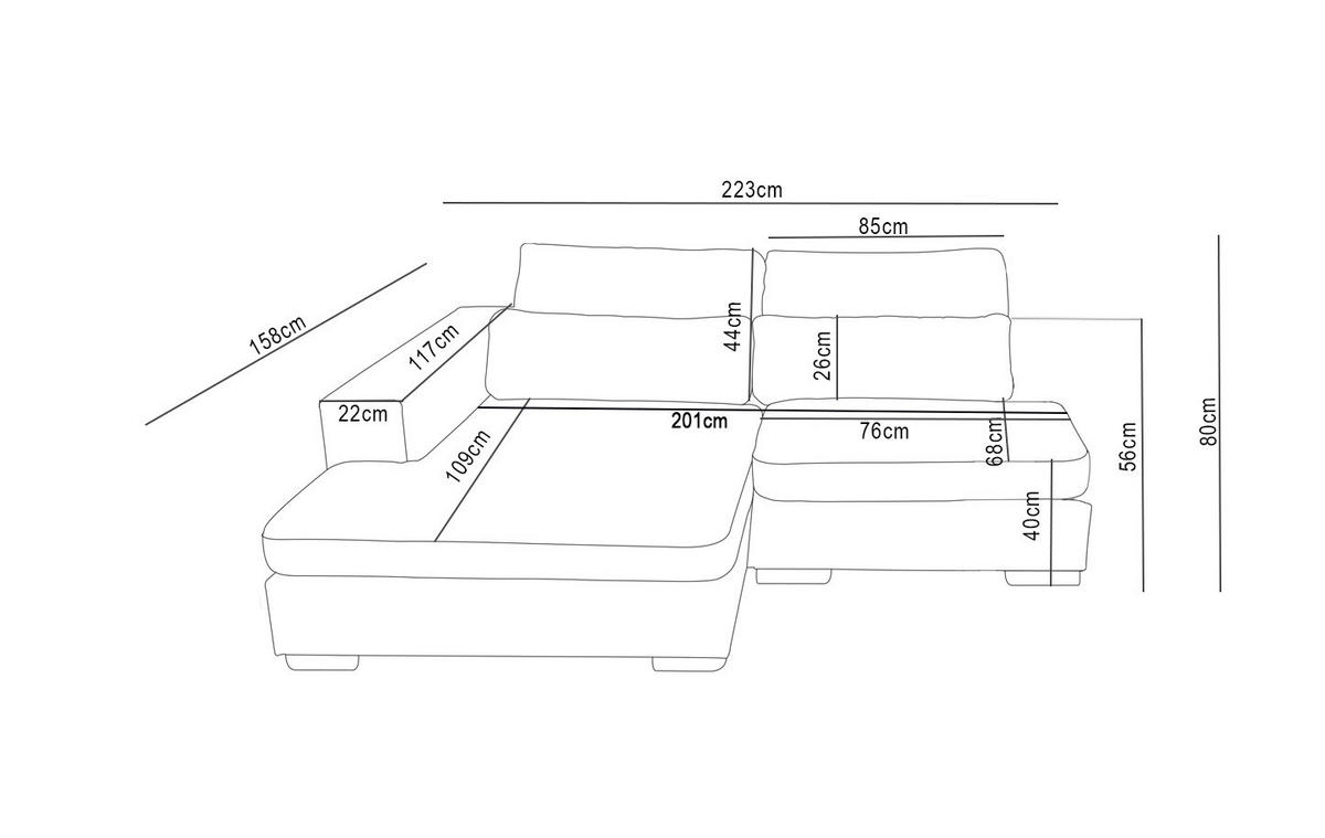 ECKSOFA Cord Rosa  - Schwarz/Rosa, Design, Kunststoff/Textil (223/158cm) - Lomoco