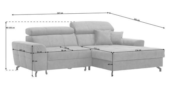 ECKSOFA Orange Velours  - Schwarz/Orange, Design, Textil/Metall (267/181cm) - Carryhome