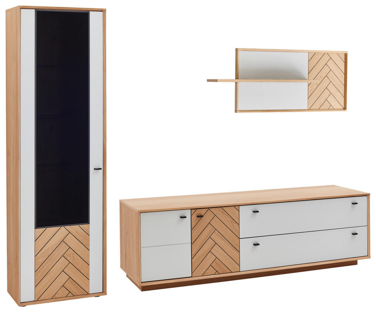 WOHNWAND  in Weiss, Eiche Bianco 297,8/206,9/51,4 cm  - Eiche Bianco/Weiss, Design, Glas/Holz (297,8/206,9/51,4cm) - Novel