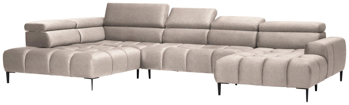 WOHNLANDSCHAFT in Webstoff Beige  - Beige/Schwarz, Design, Textil/Metall (216/385/177cm) - Welnova