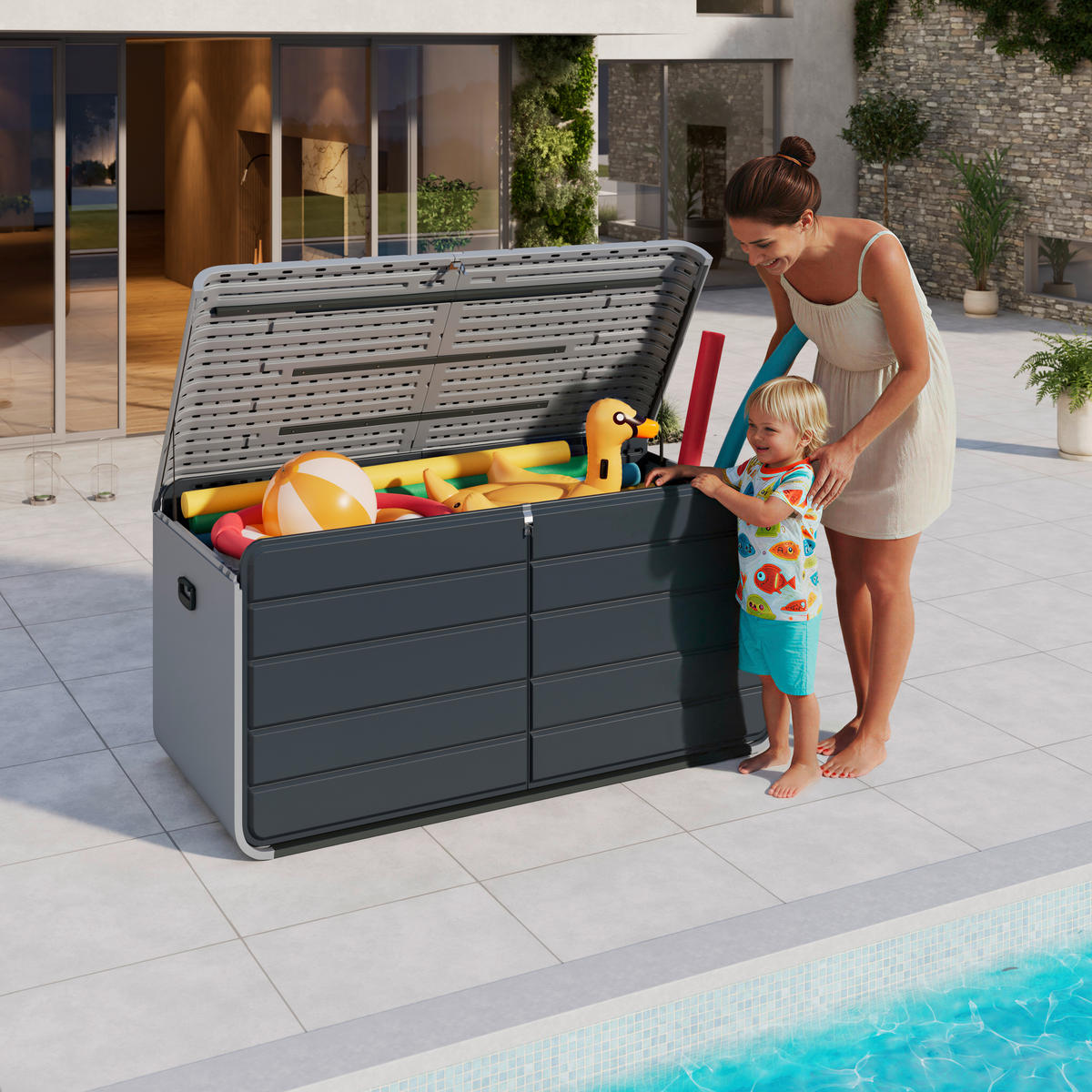 KISSENBOX 173/86/82 cm  - Anthrazit/Hellgrau, Design, Kunststoff/Metall (173/86/82cm) - Ambia Garden