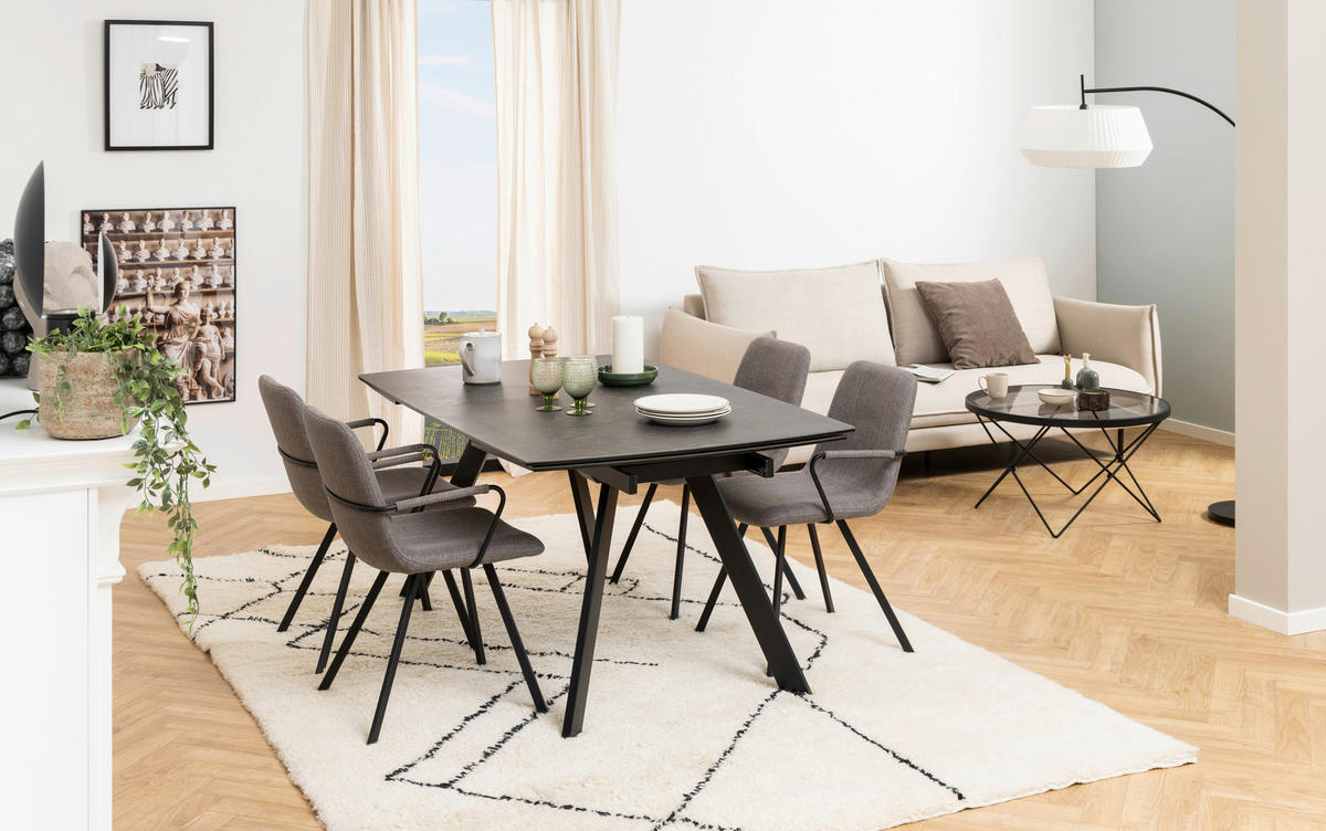 ESSTISCH in Metall, Keramik 160/97/75 cm  - Schwarz, Design, Keramik/Metall (160/97/75cm) - MID.YOU