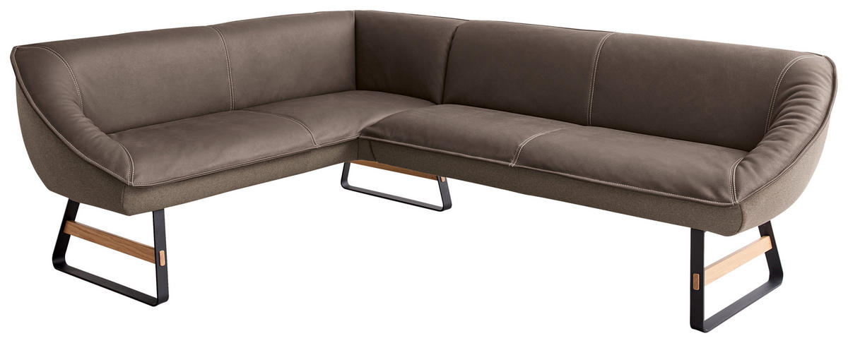 ECKBANK 192/244 cm Flachgewebe Echtleder Braun Holz, Metall   - Beige/Schwarz, Design, Leder/Holz (192/244cm) - Koinor