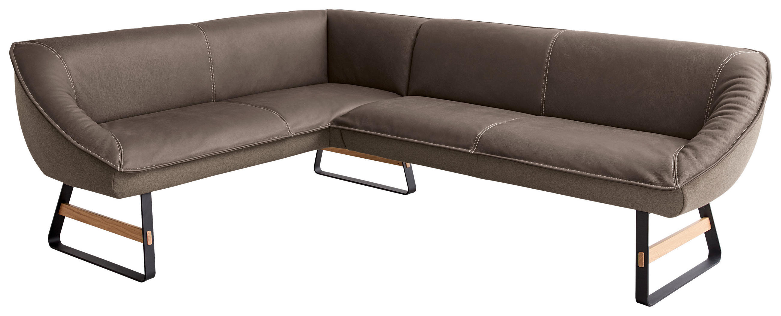 Thumbnail - Koinor Eckbank, Braun, Textil, Leder, Echtleder, Büffelleder, Wildeiche, vollmassiv, 5-Sitzer, L-Form, 244x192 cm, Fußau...