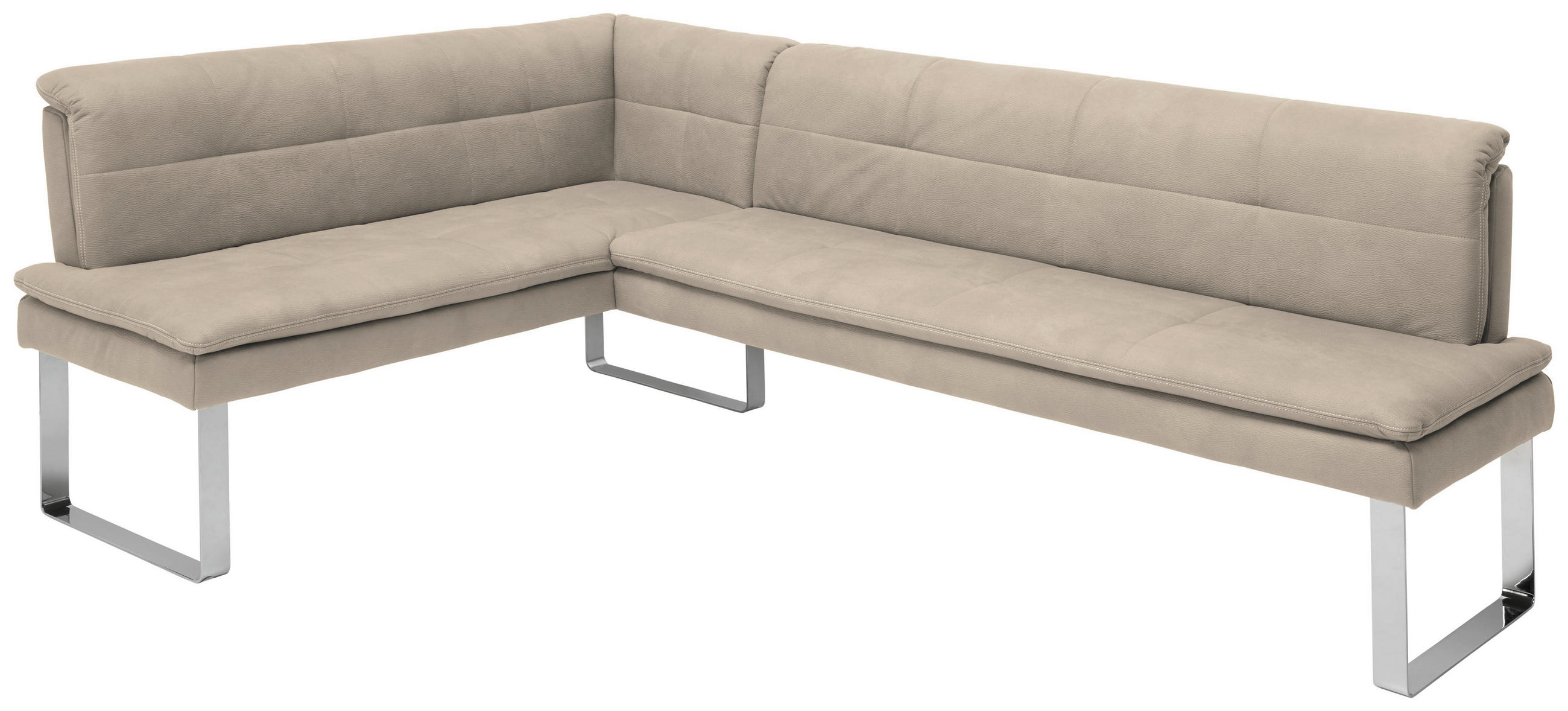 ECKBANK in Metall, Textil Chromfarben, Sandfarben  - Sandfarben/Chromfarben, Design, Textil/Metall (154/213cm) - Novel
