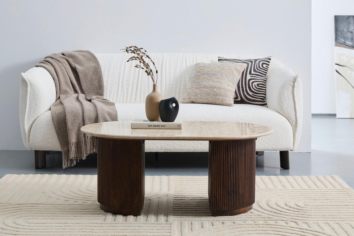 COUCHTISCH Mangoholz vollmassiv 110/70/45 cm rechteckig Dunkelbraun, Beige  - Dunkelbraun/Beige, Design, Holz/Stein (110/70/45cm) - Livetastic