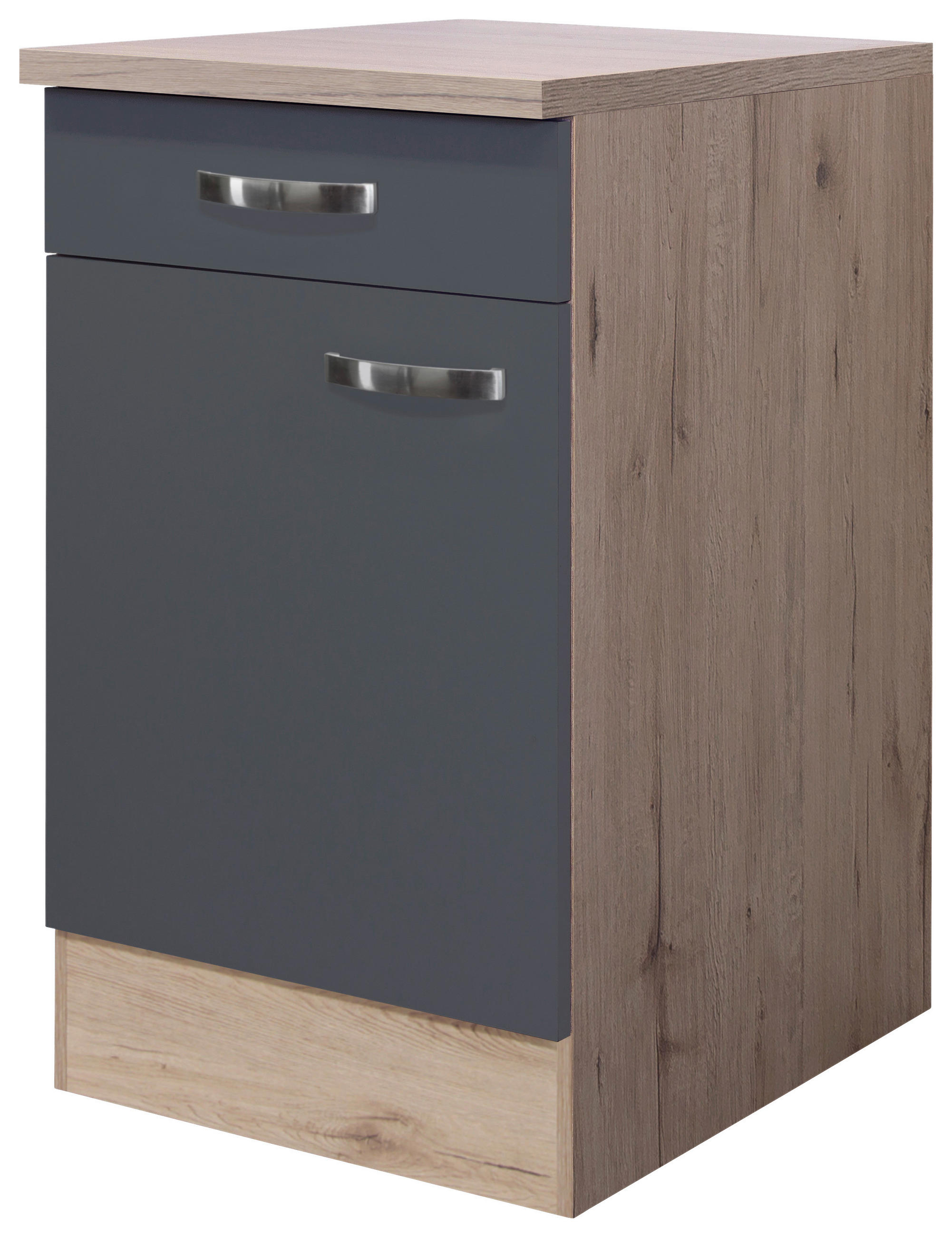 FlexWell Küchenunterschrank Eiche San Remo, Dunkelgrau 50x85x60 cm
