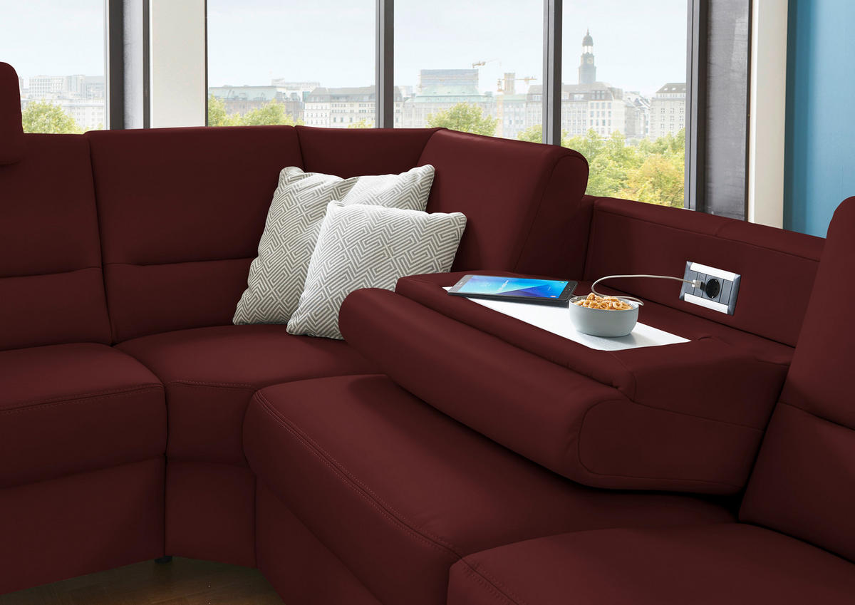 ECKSOFA in Echtleder Brombeere  - Brombeere/Alufarben, Basics, Leder/Metall (249/290cm) - Beldomo Premium