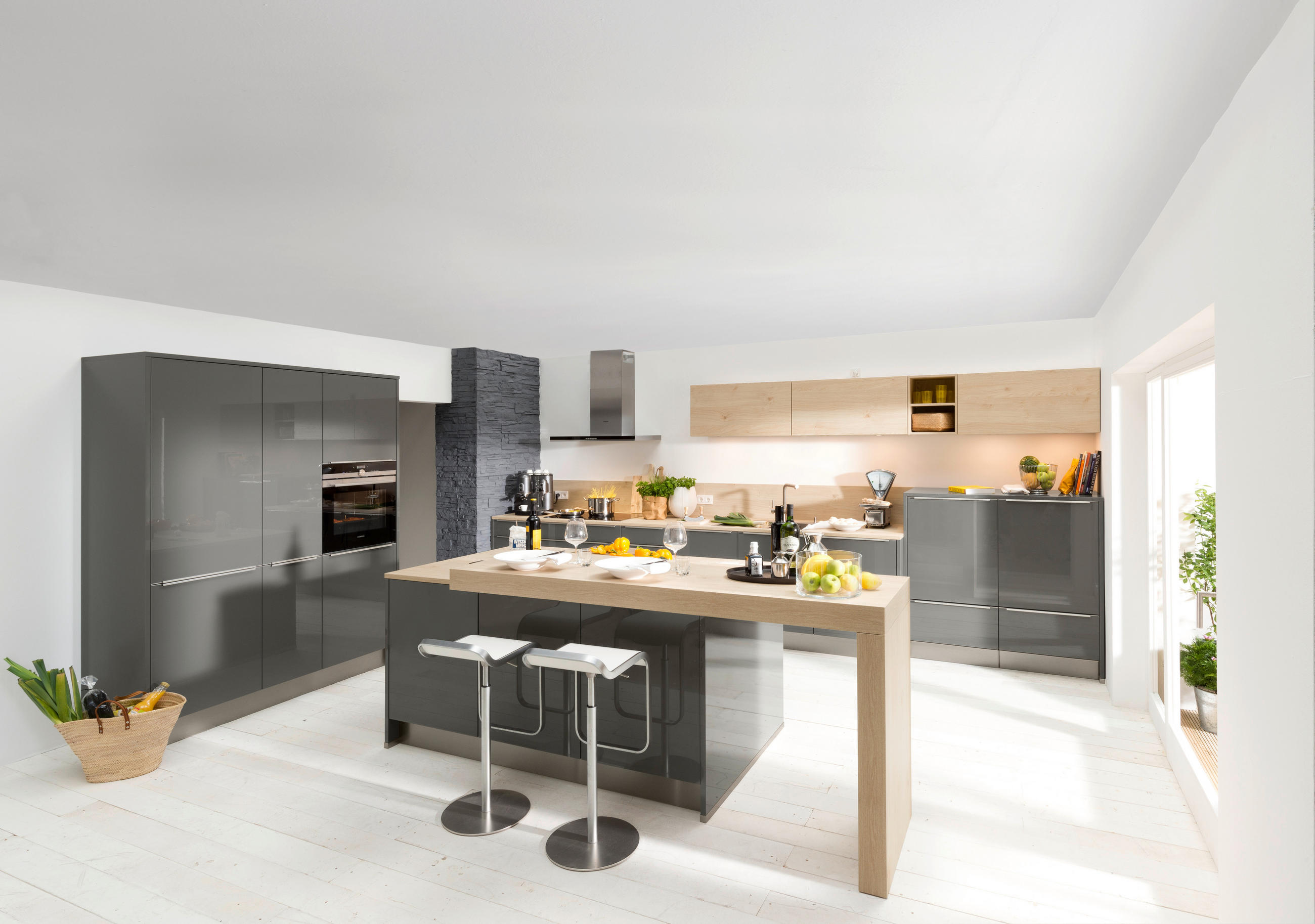 EINBAUKÜCHE LUX  - Eichefarben/Grau, Design, Holzwerkstoff - Nolte Küchen