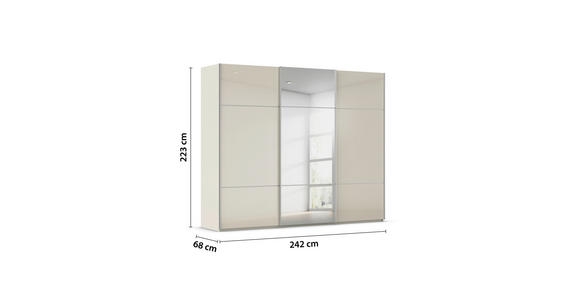 SCHWEBETÜRENSCHRANK 242/223/68 cm 3-türig Champagner - Champagner/Alufarben, KONVENTIONELL, Glas/Holzwerkstoff (242/223/68cm) - Novel