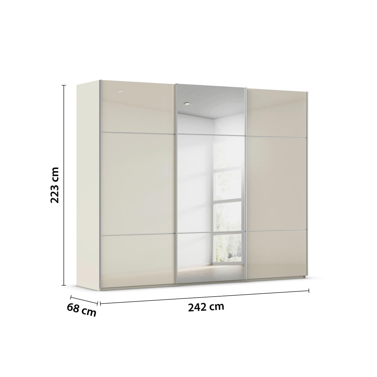 SCHWEBETÜRENSCHRANK in Champagner  - Champagner/Alufarben, Konventionell, Glas/Holzwerkstoff (242/223/68cm) - Novel
