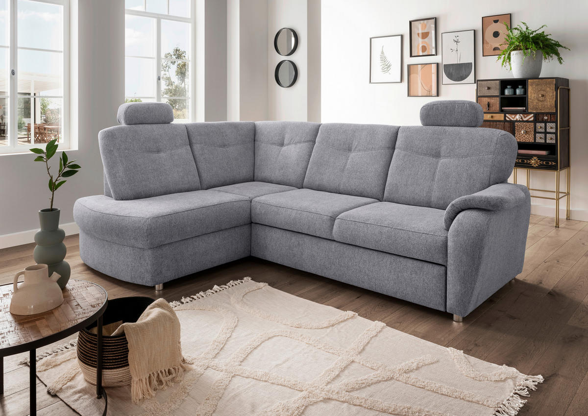 ECKSCHLAFSOFA in Chenille Silberfarben  - Chromfarben/Silberfarben, MODERN, Kunststoff/Textil (180/264cm) - Livetastic