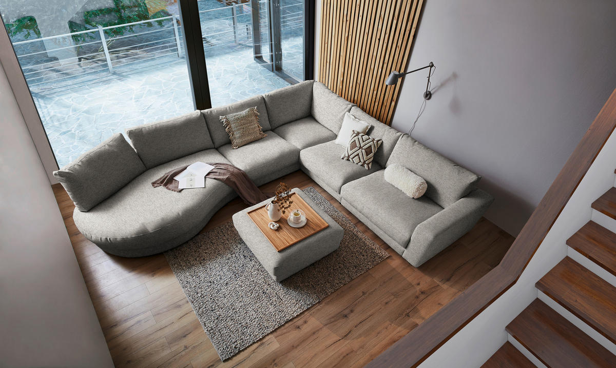 ECKSOFA in Flachgewebe Graubraun  - Graubraun/Schwarz, Design, Kunststoff/Textil (425/365cm) - Lomoco