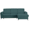 ECKSOFA in Flachgewebe Petrol  - Silberfarben/Petrol, Design, Textil/Metall (244/167cm) - Cantus