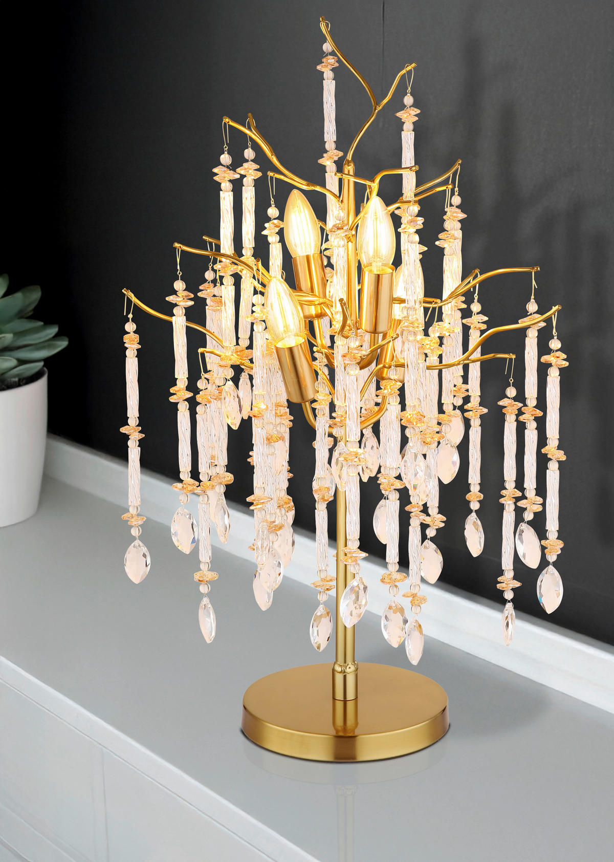 TISCHLEUCHTE 41/67 cm   - Klar/Goldfarben, KONVENTIONELL, Glas/Kunststoff (41/67cm) - Globo