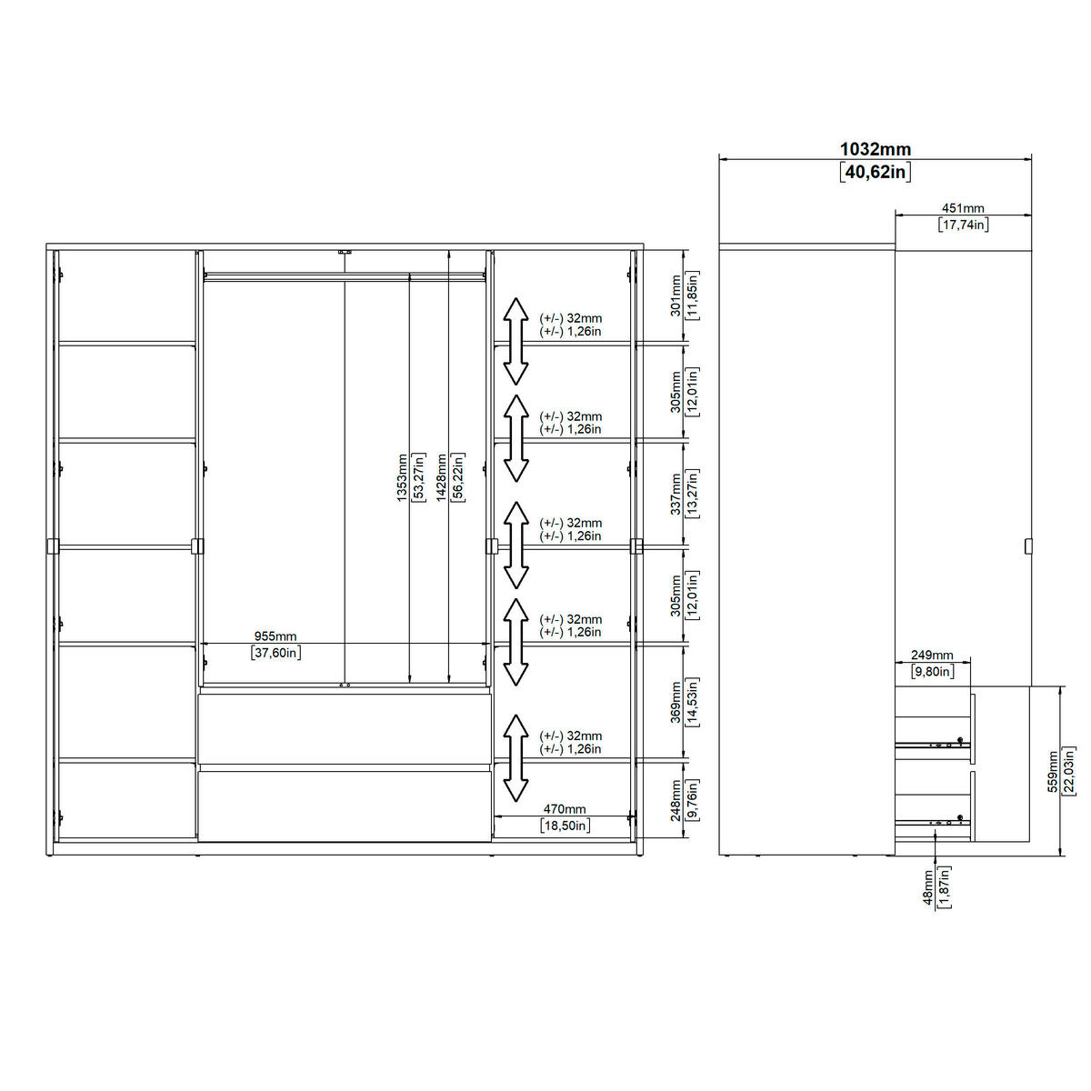 DREHTÜRENSCHRANK 197/202/58 cm 4-türig Eichefarben, Weiß  - Eichefarben/Weiß, KONVENTIONELL, Holzwerkstoff/Metall (197/202/58cm) - Boxxx