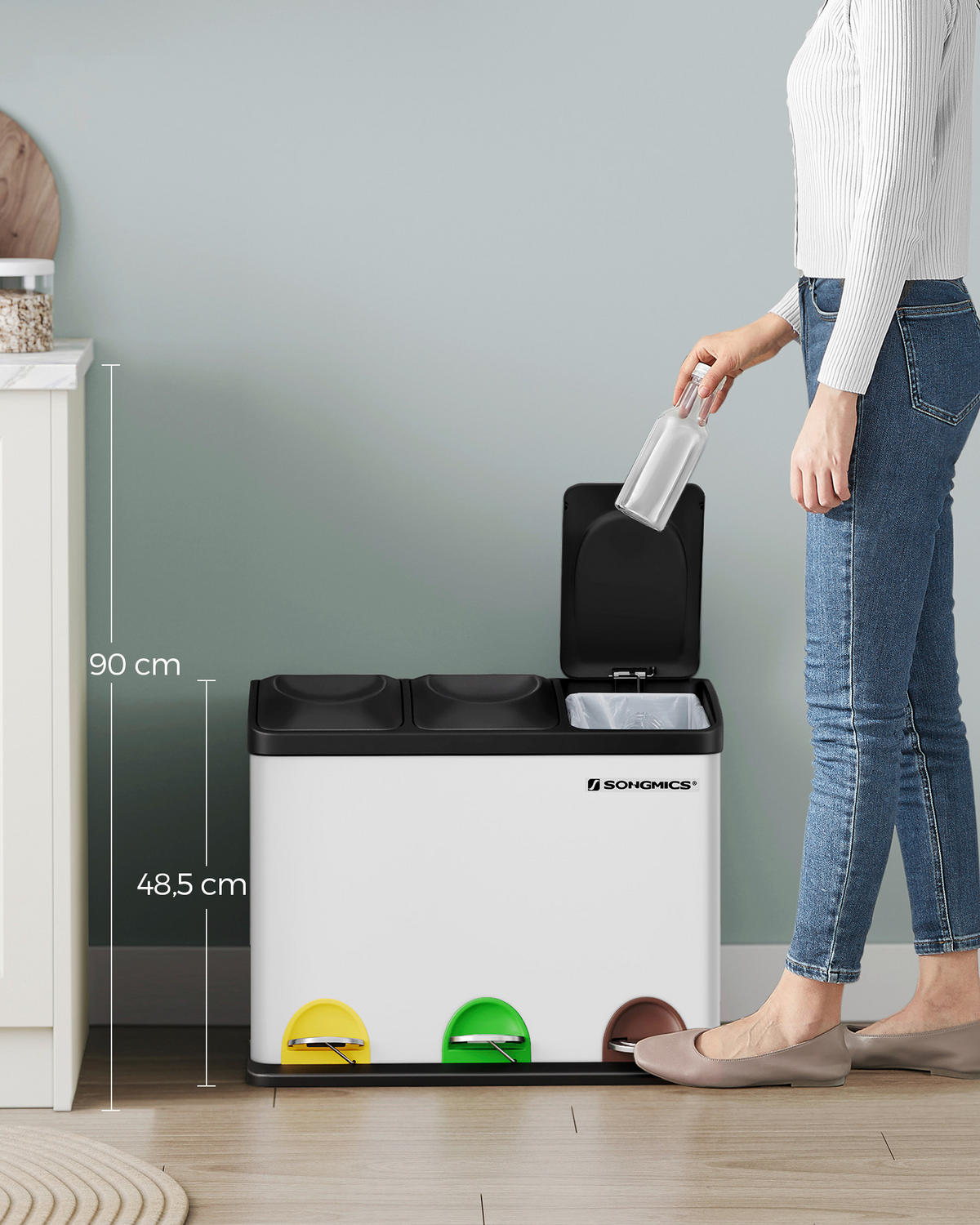 ABFALLSAMMLER 45 l  Metall, Kunststoff  - Weiß, Basics, Kunststoff/Metall (60,5/48,5/40,5cm)