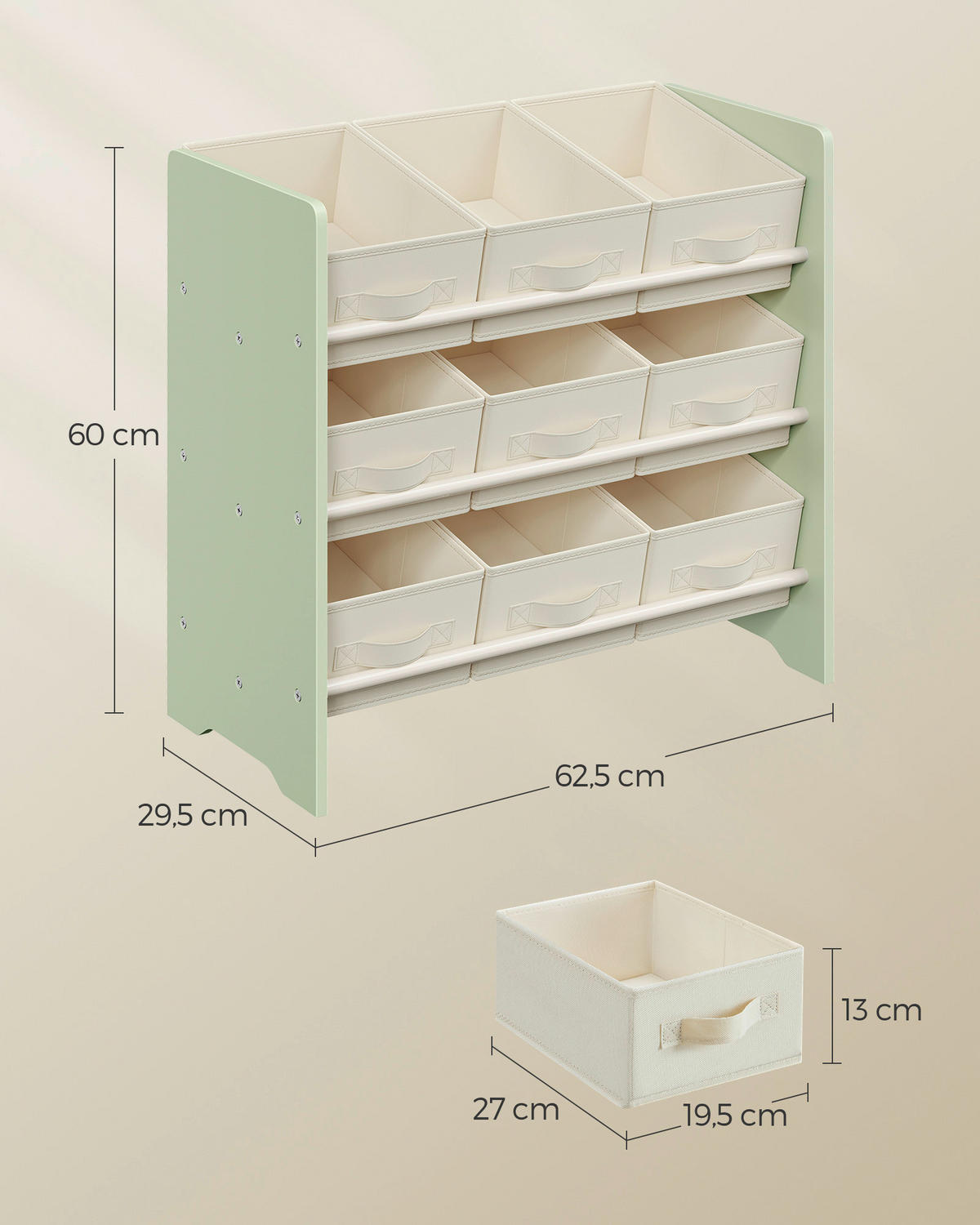 KINDERREGAL 62,5/60/29,5 cm  - Beige/Grün, MODERN, Holzwerkstoff/Textil (62,5/60/29,5cm) - MID.YOU