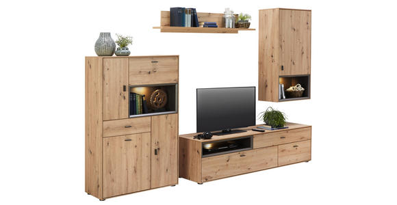 WOHNWAND in Eichefarben - Eichefarben/Schwarz, Design, Holzwerkstoff/Kunststoff (300/180/50cm) - Hom`in
