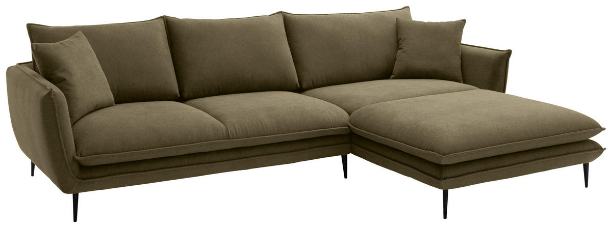 ECKSOFA Grün Webstoff  - Schwarz/Grün, KONVENTIONELL, Textil/Metall (304/196cm) - Hom`in