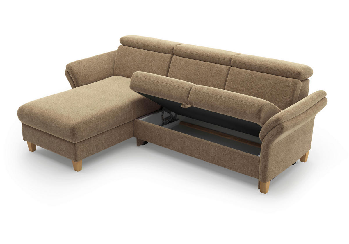 ECKSOFA GLENDALE E Hellbraun Flachgewebe  - Hellbraun/Eichefarben, KONVENTIONELL, Holz/Textil (166/253cm) - Sit & More