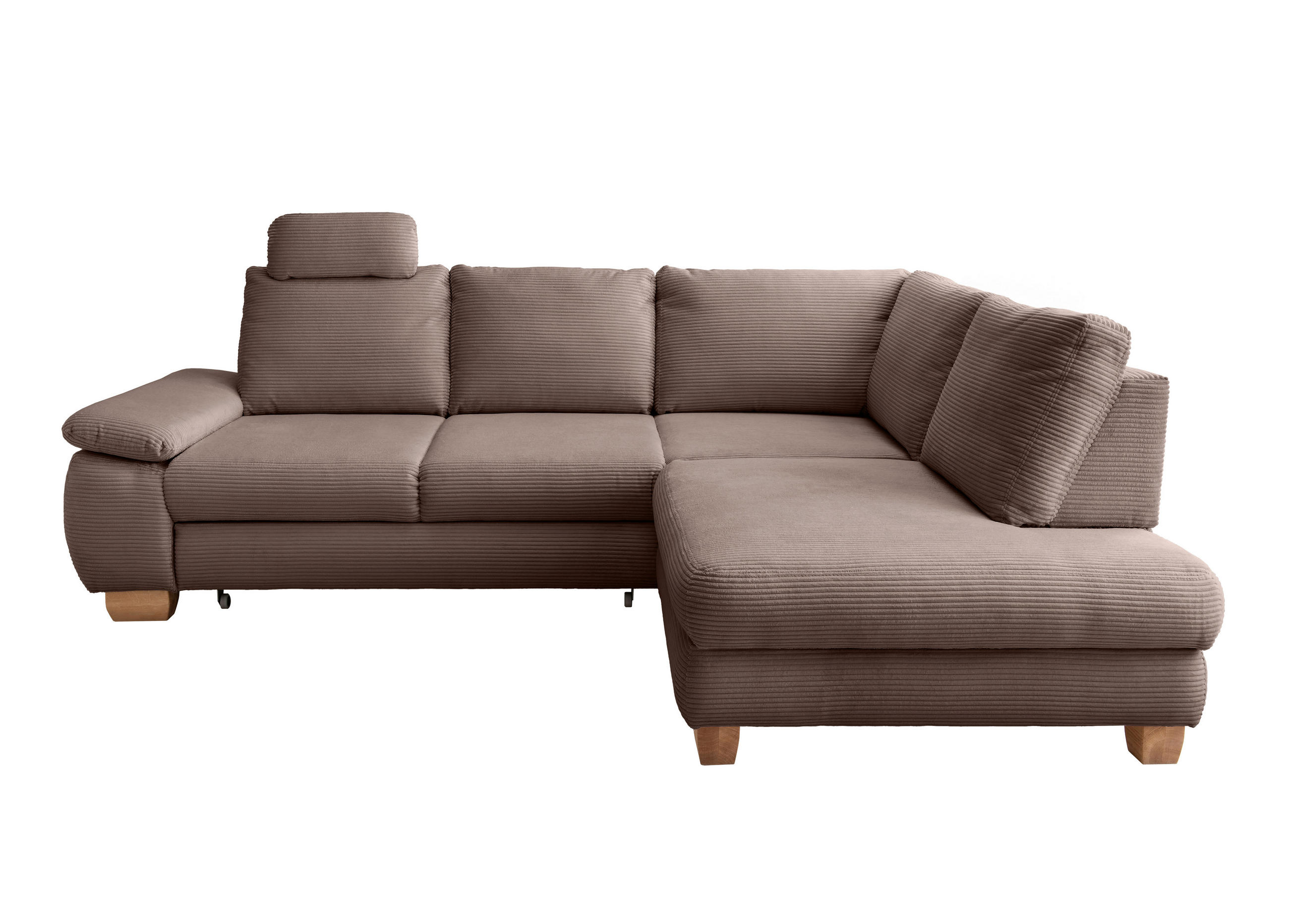 ECKSCHLAFSOFA Cord Graubraun  - Wildeiche/Graubraun, MODERN, Holz/Textil (261/206cm) - Livetastic