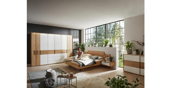 KOMMODE Wildeiche massiv gebürstet Eichefarben, Magnolie - Eichefarben/Magnolie, Design, Glas/Holz (164/95,8/44,2cm) - Valnatura