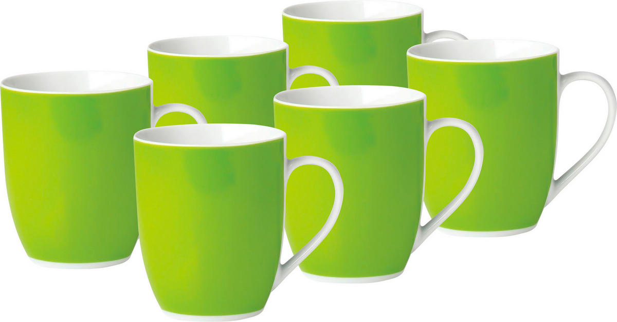 KAFFEEBECHERSET VARIO   6-teilig  - Weiß/Grün, Basics, Keramik (11/10/8cm) - Van Well